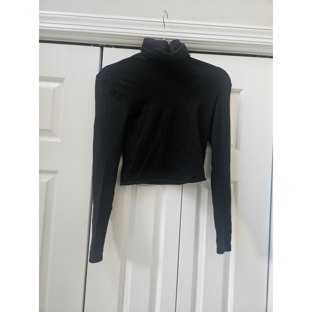 Wolford Black Cotton Blend Long Sleeve Cropped Turtleneck Top Small S P